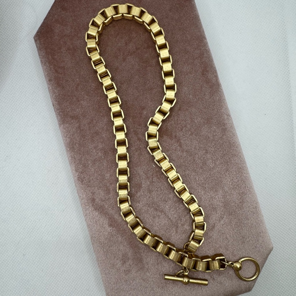 🏅🏅 Chunky Vintage Gold Tone Box Venetian Link Chain Necklace 17” Toggle Clasp